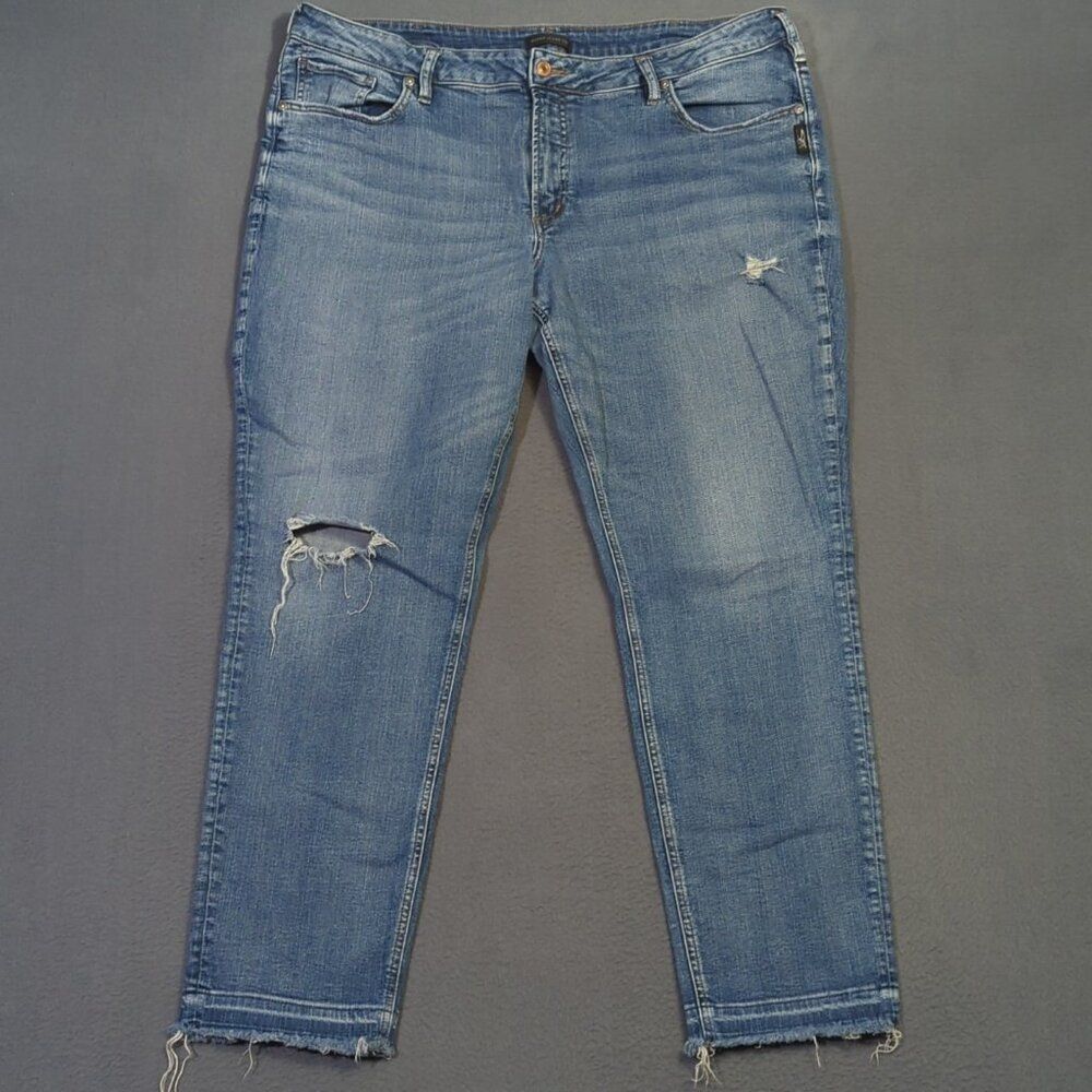 Silver Jeans Women's 20 Blue Boyfriend Distressed Denim